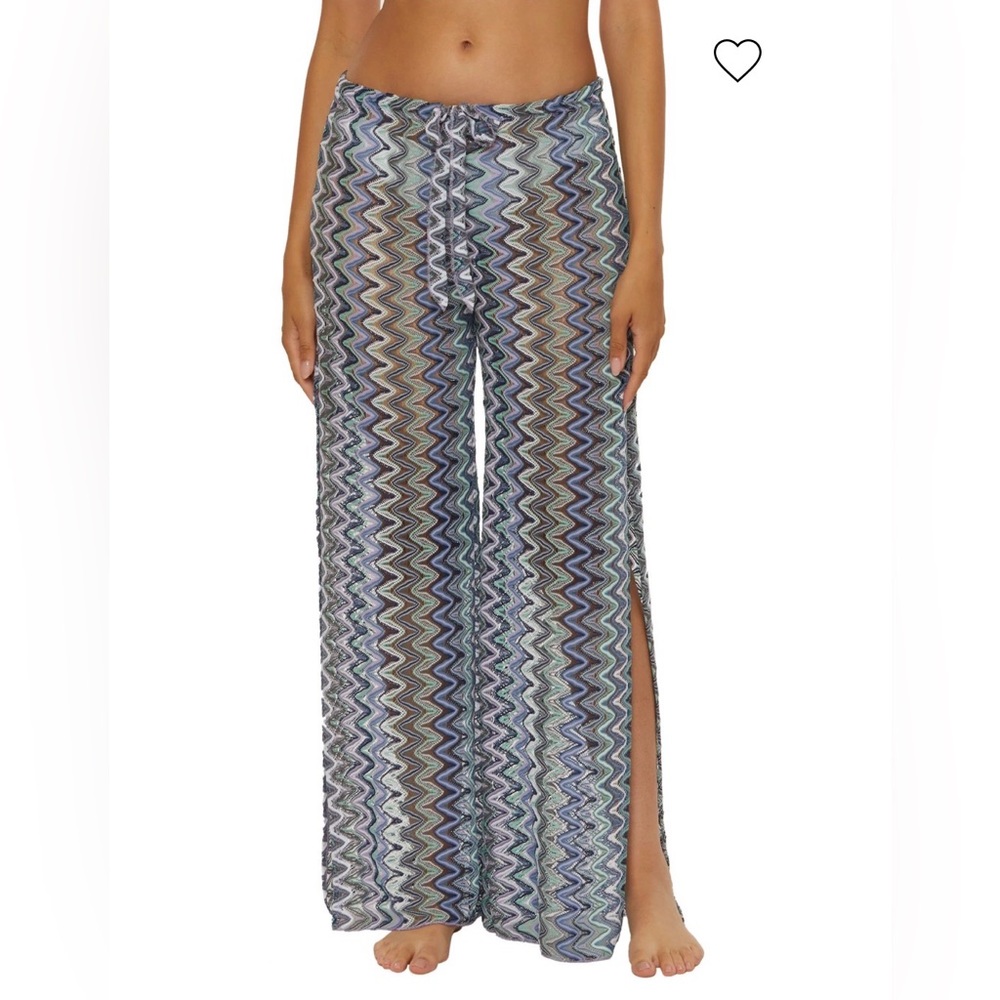 Becca Sundown Split Leg Pants Aqua Sea Multi Small Swim Cover Up